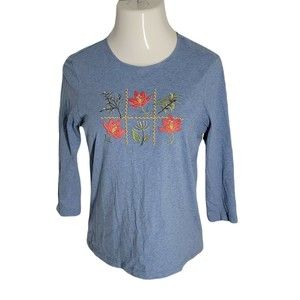 Laura Scott Classy Women's Shirt Blouse ~ Sz M ~ Blue ~ 3/4 Sleeve